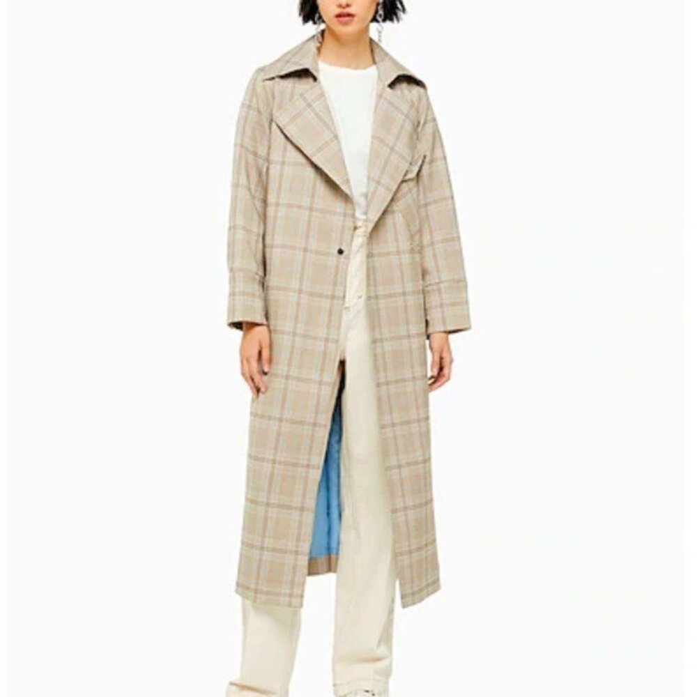 TOPSHOP beige plaid trench coat blazer // NWT